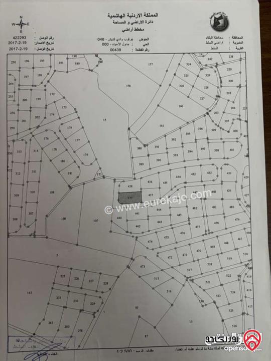 قطعة ارض مساحة 975م للبيع في السلط الصوانية 