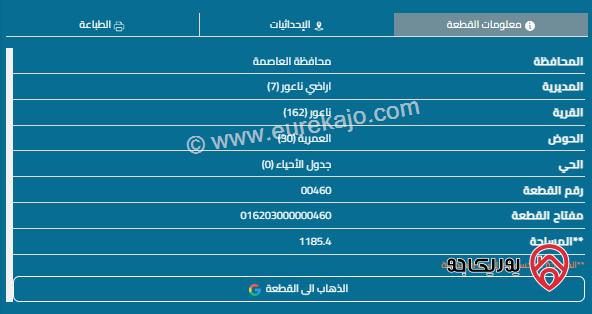 قطعة ارض مساحة 1185م للبيع في ناعور 