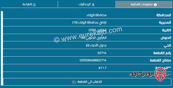 قطعة أرض مساحة 631م للبيع في الزرقاء - البتراوي 