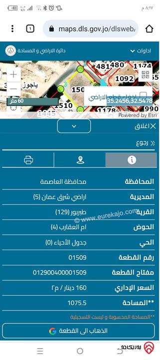 قطعه ارض مساحة 1075م للبيع في عمان - طبربور