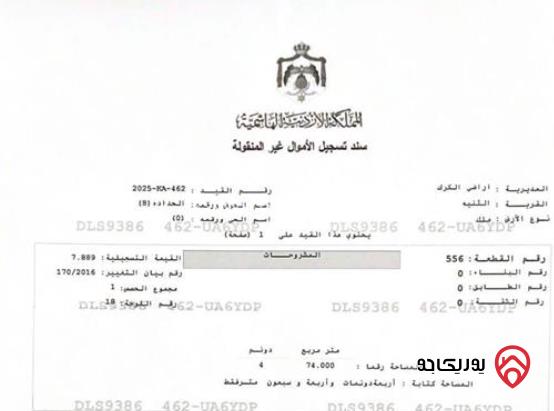 ارض تجارية مساحة 4 دونم و 76م للبيع في الكرك زحوم باتجاه المنشيه