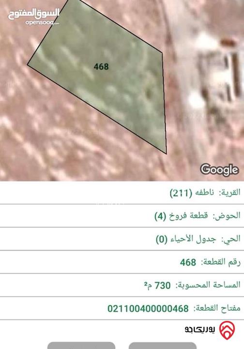 قطعة ارض مساحة 730م للبيع في اربد - ناطفة