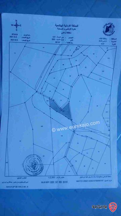 قطعة ارض مشاع مساحة 1225م للبيع في السلط طريق العرضة الرئيسي