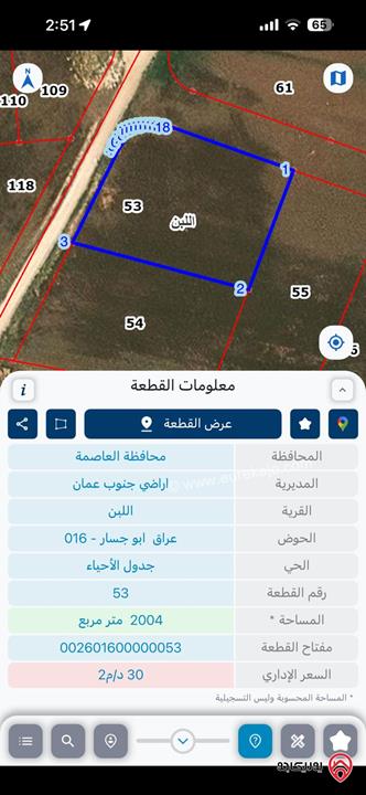 ارضيين مساحة كل قطعة 2 دونم للبيع في عمان - جاوا قرب مسجد فاطمة الزهراء
