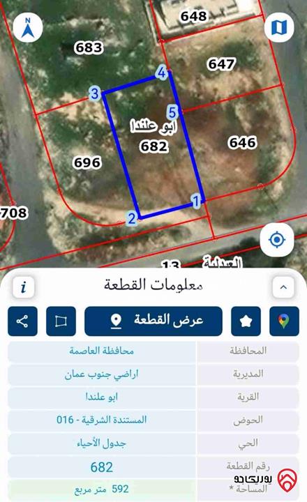 ارض مساحة 592م للبيع في عمان - ابو علندا أقساط