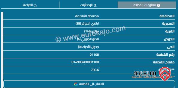 قطعة أرض مساحة 700م للبيع في قرية سالم