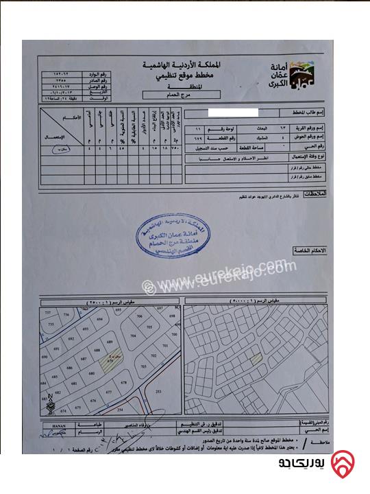 ارض مساحة 1001م للبيع في عمان - مرج الحمام إم عبهرة حوض المشبك