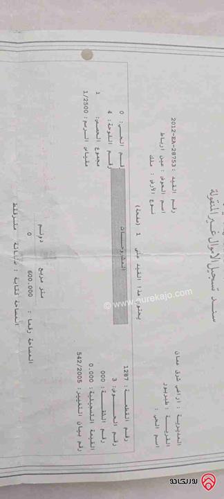 ارض مساحة 600م للبيع في عمان - طبربو/عين ارباط