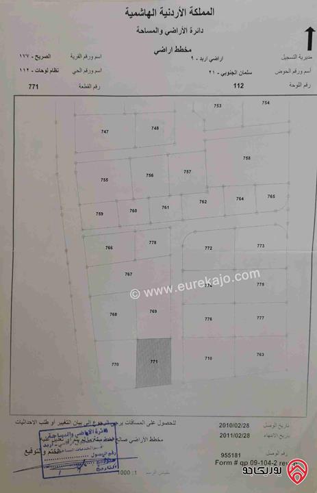 قطعة أرض مساحة 656م للبيع في اربد - الصريح سلمان الجنوبي