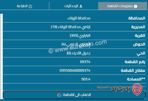 قطعة أرض مطلة على شارعين والسخنة مساحة 517م للبيع في الزرقاء - الحوض البتراوي الجنوبي 