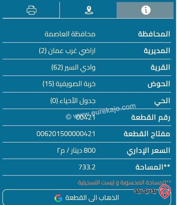 ارض مساحة 733م للبيع في عمان - الصويفية 