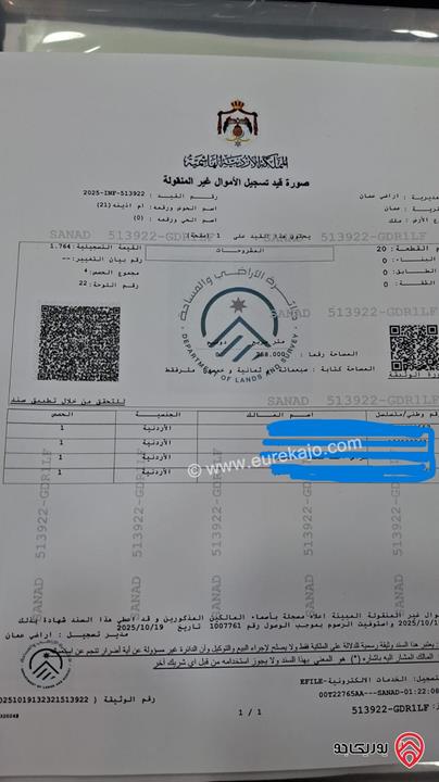قطعة ارض مميزة مساحة 753م للبيع في عمان - ام اذينة الدوار الخامس