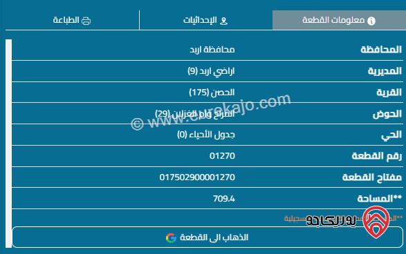 قطعة أرض مساحة 710م للبيع في اربد - الحصن	