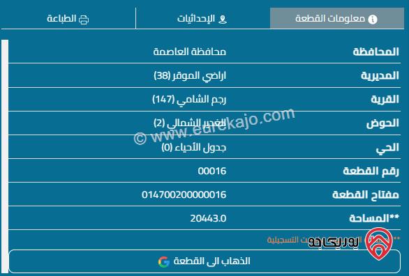 أرض تجاري معارض مساحة 1600م للبيع في جنوب عمان - رجم الشامي 