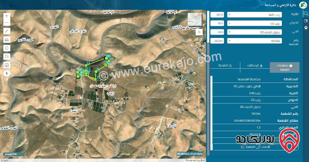 قطعة أرض مساحة 4 دونم و 600م مشترك من أصل  95.246 دونم للبيع في عمان - الجيزة - زينب 