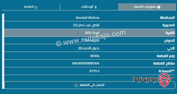 قطعة أرض مساحة 6775م للبيع في مرج الحمام