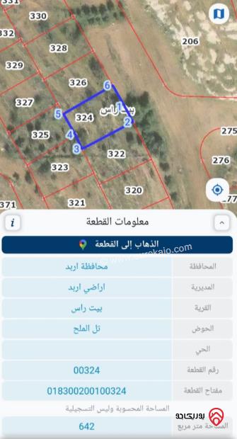 قطعة أرض مساحة 642م للبيع في اربد - بيت راس	