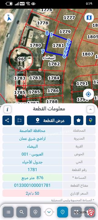 قطعتين أرض مساحة كل قطعة 875م للبيع في عمان - البيضاء بجانب الشارع العام بسعر لقطة 
