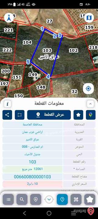 قطعة ارض مساحة 12 دونم للبيع في عمان - عراق الأمير من المالك مباشرة