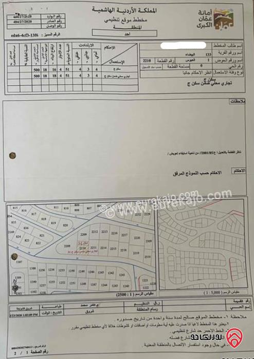 ارض تجاري سكني مساحة 628م للبيع في عمان - البيضاء تصلح للاستثمار