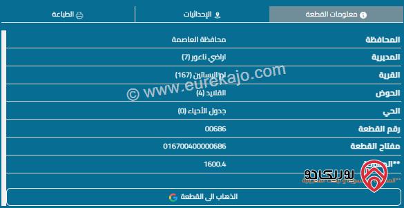 قطعة أرض مساحة 1600م للبيع في طريق المطار