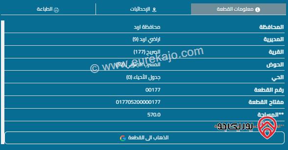 قطعة أرض مساحة 570م للبيع في اربد - الصريح 