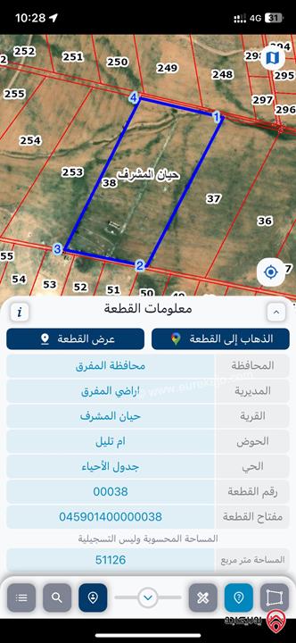 قطعة أرض مساحة 51 دونم للبيع في المفرق / حيان المشرف 