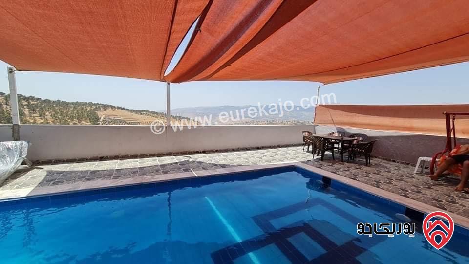 مزرعة مساحة الأرض 3 دونم و 728م والبناء 250م للبيع مرتفعة وذات إطلالة رائعة في جرش منطقة تل الرز  