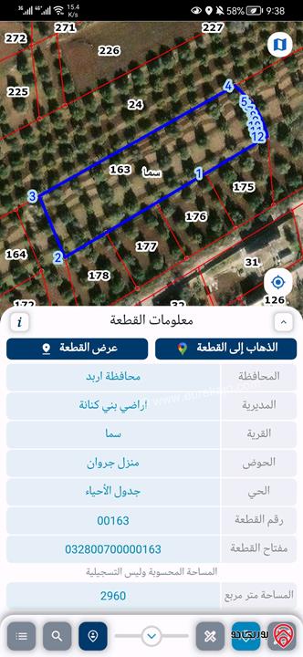 ارض مساحة 7 دونم للبيع في اربد لواء بني كنانة - سما الروسان