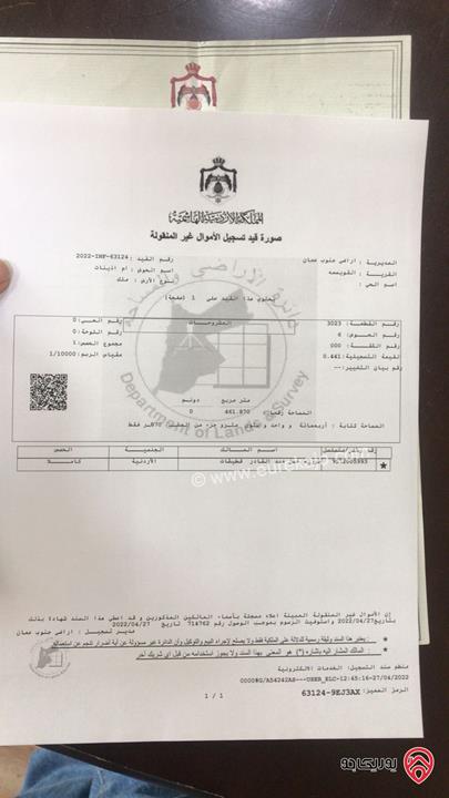 قطعة ارض مساحة 461م للبيع في عمان - القويسمة جبل الحديد وسط عمان منطقة فلل واسكانات بجانب مدارس الوطن العربي