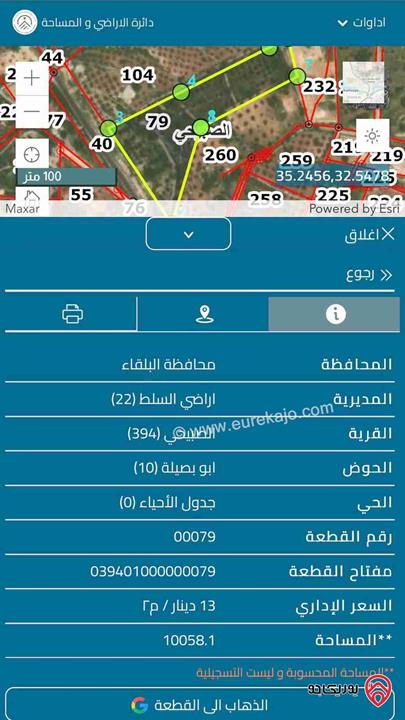 قطعة أرض مساحة 10 دونم للبيع في السلط منطقة شاليهات