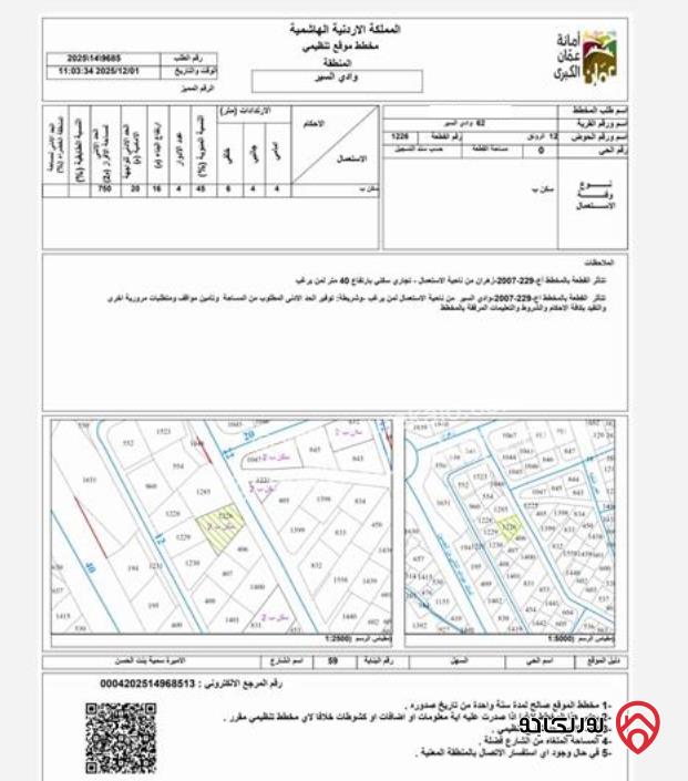 قطعة أرض مساحة 998م للبيع في عمان - الرونق الدوار الثامن