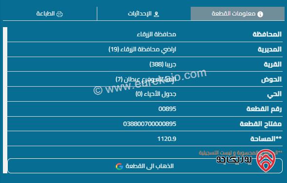 قطعة أرض تجارية مساحة 1120م للبيع في الزرقاء - ضاحية المدينة المنورة 