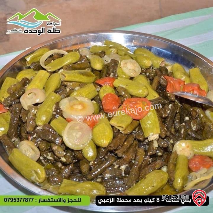 قطعة أرض مساحة 8 دونم مقام عليها استراحة طلة الوحدة - للبيع في شمال اربد مطل على سد الوحدة و جنوب سوريا 