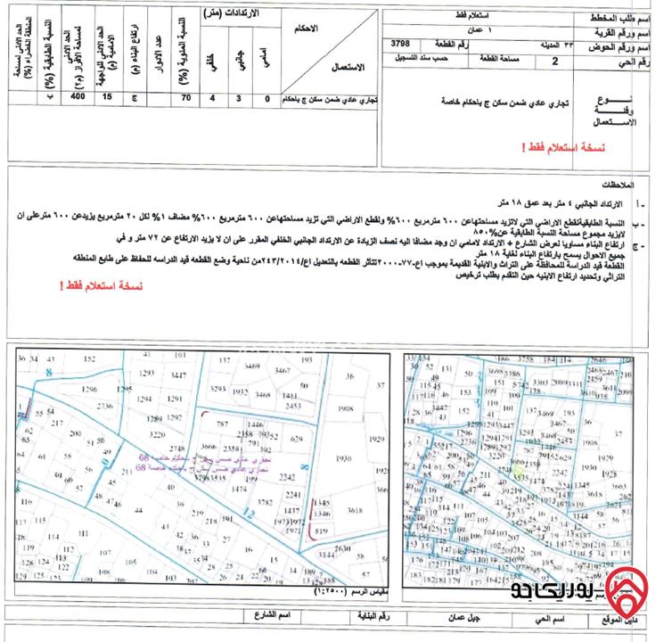 قطعة ارض مساحة 182م للبيع في عمان - جبل عمان
