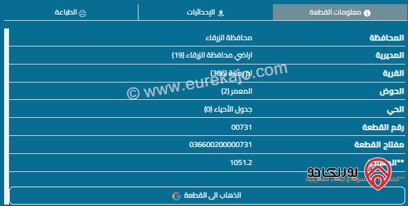 قطعة أرض مساحة 1051م للبيع في الزرقاء - أم رمانة 