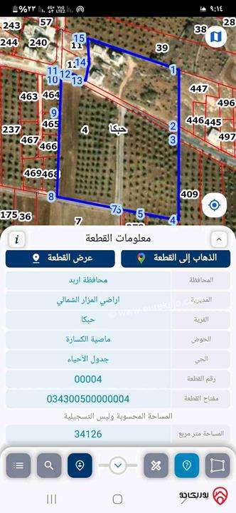 أرض مساحة 2 دونم و 750م مشتركة للبيع في اربد - حبكا