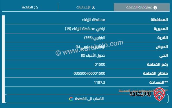 قطعة أرض مساحة 1205م للبيع في الزرقاء - البتراوي	