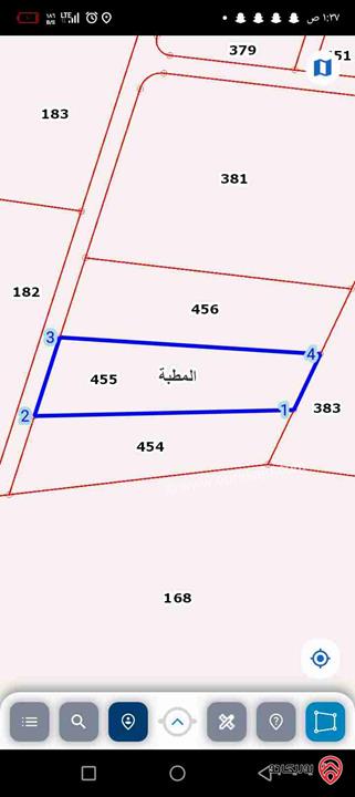 قطعة ارض مساحة 5 دونم و 260م للبيع في الموقر قرية المطبه حوض الحماد 