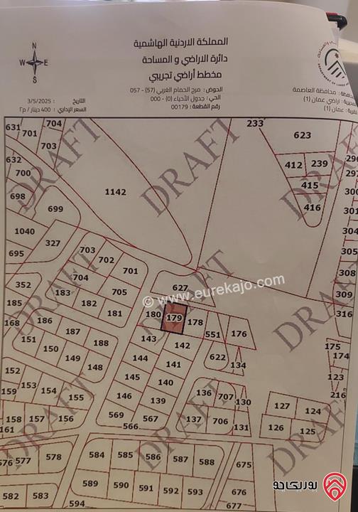 أرض سكني مساحة 909م للبيع في عمان - ضاحية النخيل