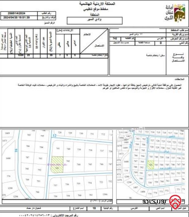أرض مساحة 1320م للبيع في عمان - الكرسي