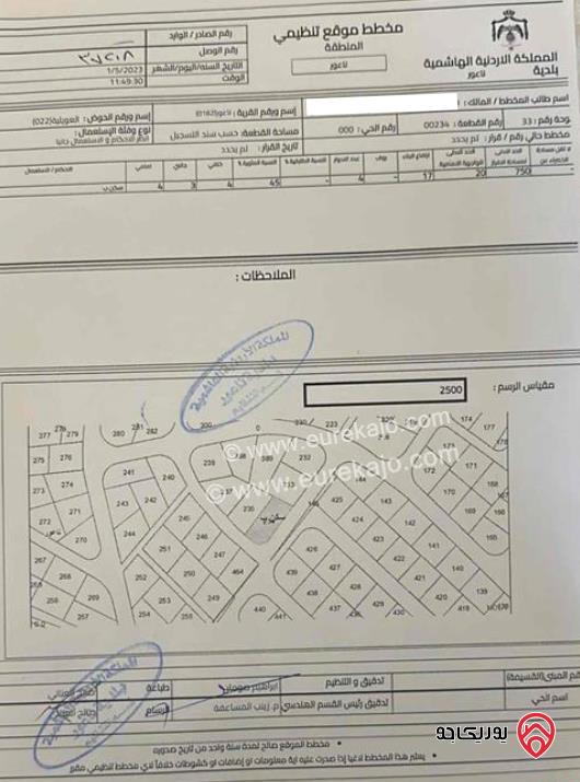 قطعة ارض مساحة 835م للبيع في عمان - ناعور شارع السلام
