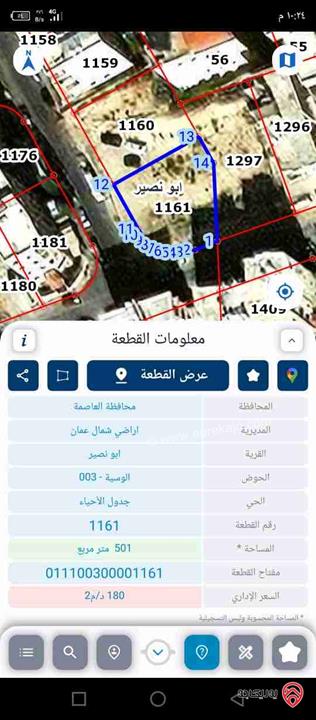 قطعة ارض مساحة 500م للبيع في عمان - ابو نصير خلف الدفاع المدني ع شارعين قريب من كل الخدمات