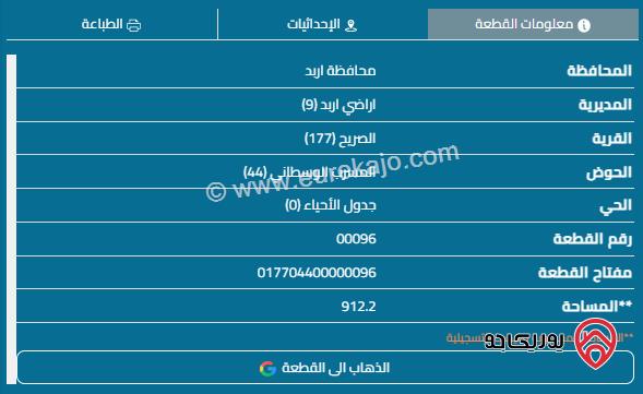 قطعة أرض مساحة 912م للبيع في اربد - الصريح	