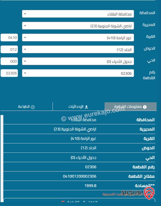 قطعة أرض مساحة 2000م للبيع في البحر الميت - أراضي الشونة الجنوبية الرامة