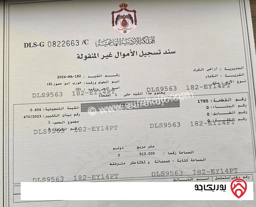 اربع قطع اراضي للبيع في الكرك منطقة الراشدية اكبر قطعة مساحتها 680متر واصغر قطعة 513متر (القرية الكنار) (الحوض خورى ابو حمور) تبعد عن المستشفى العسكري 4.5 كم و عن بلدية ادر 1 كم سعر المتر من 10 ل 15 د
