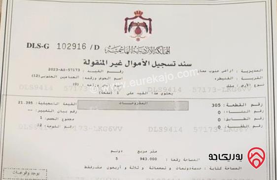 أرض مساحة 6 دونم للبيع في عمان - القنيطرة، حوض الجباهين الجنوبية 