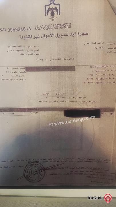 أرض سكني مساحة 983م للبيع في عمان - الجبيهة