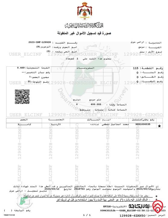 قطعة أرض مساحة 2400م للبيع في جرش - مرصع سلحوب حوض الزعرور تبعد 10 كم من عمان هوائي 5كم تصلح سكن او مزرعة