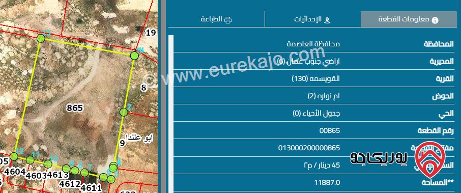 قطعة أرض سكن ج مساحة 12 دونم و 166 م للبيع في عمان - القويسمة